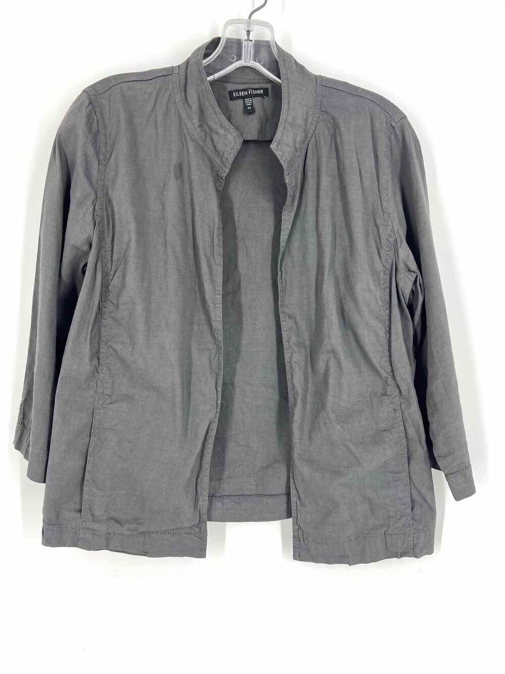 Eileen Fisher Size XS Dk Gray Solid Linen Blend Designer Cardigan